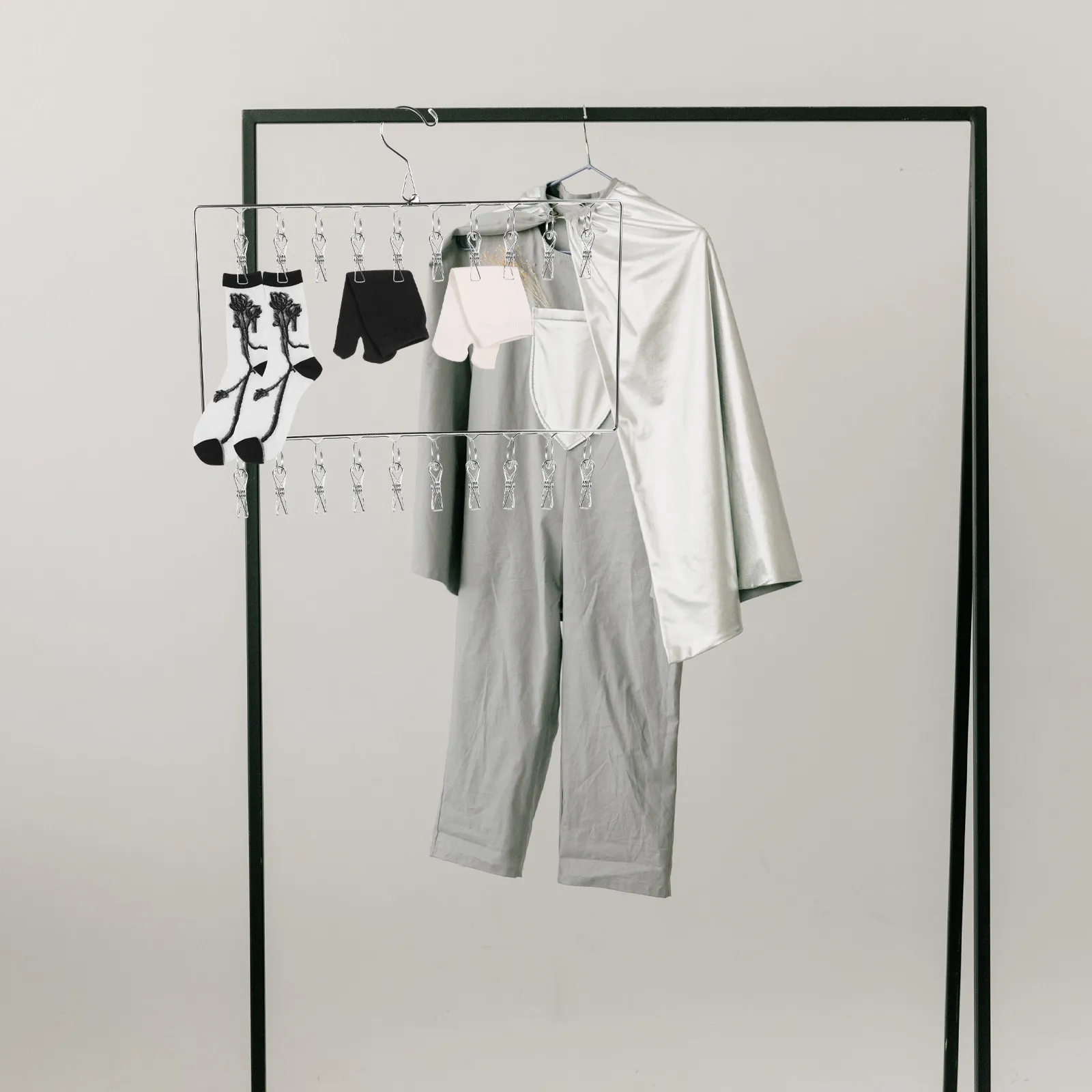 

Сушилка для белья из нержавеющей стали с прищепками, ветрозащитная, сверхпрочная, для носков, нижнего белья, бюстгальтеров, перчаток, полотенец, для балкона