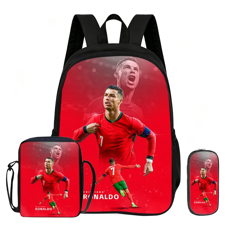 Leren, reizen, schoolschoudertas, potloodtassen, sportboekentas Ronaldo Kids 3-delige set rugzak voetbalster rugzak cadeau