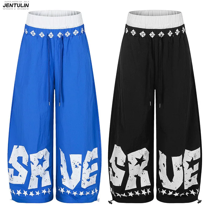 

Широкие брюки с принтом Street Letter, быстросохнущие, легкие, высокоэластичные, с эластичной талией, повседневные рабочие брюки, мужская одежда Y2k