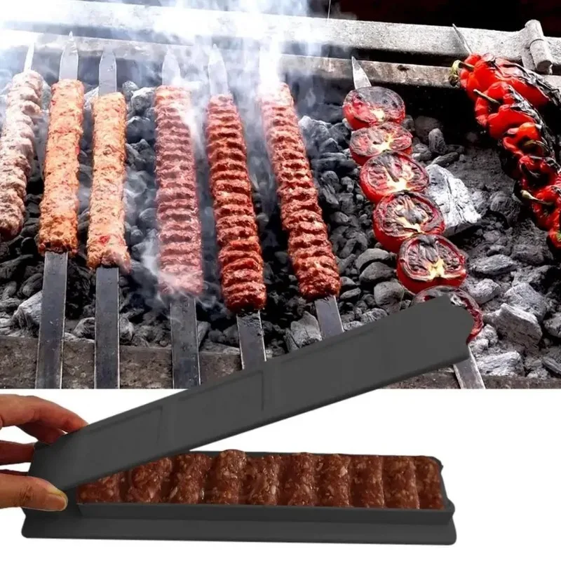 340 Stainless Steel Professional Grilling BBQ Skewer 21Inch Long Flat Meat Skewer Machine Kebab Press Maker Outdoor BBQ Tools