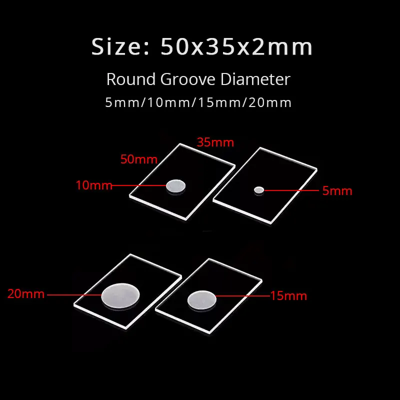 50x35x2mm Universal Ultra-White Glass Sample Slot High Transmittance Glass Sheet Round Groove Diameter 5mm 10mm 15mm