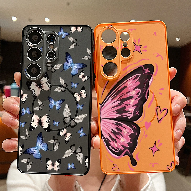 Butterfly Pattrned Magnetic Phone Case For Samsung Galaxy S26 S25 S24 S23 Ultra S25 S24 FE A57 A56 A37 A17 A55 A16 A36 A15 Cover