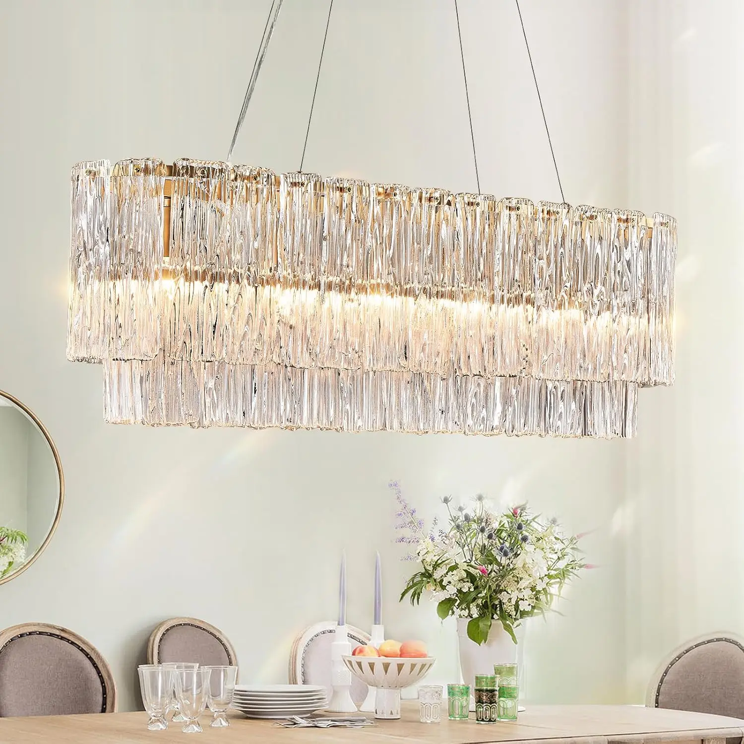 Gold Glass Rectangle Chandeliers For Dining Room Chrome Modern Glass Chandelier Pendant Hanging Light Fixture For Kitchen Island