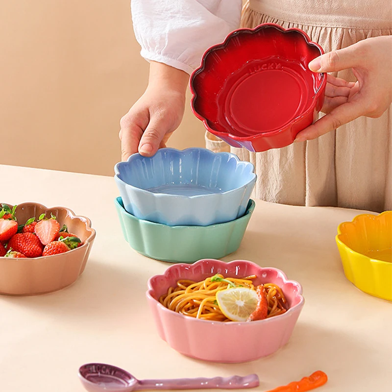 

6in Microwave Baking Pan Round Petals Rainbow Color Baking Oven Cheese Baked Dish Dessert Cake Dinner Plate Salad Bowl Tableware