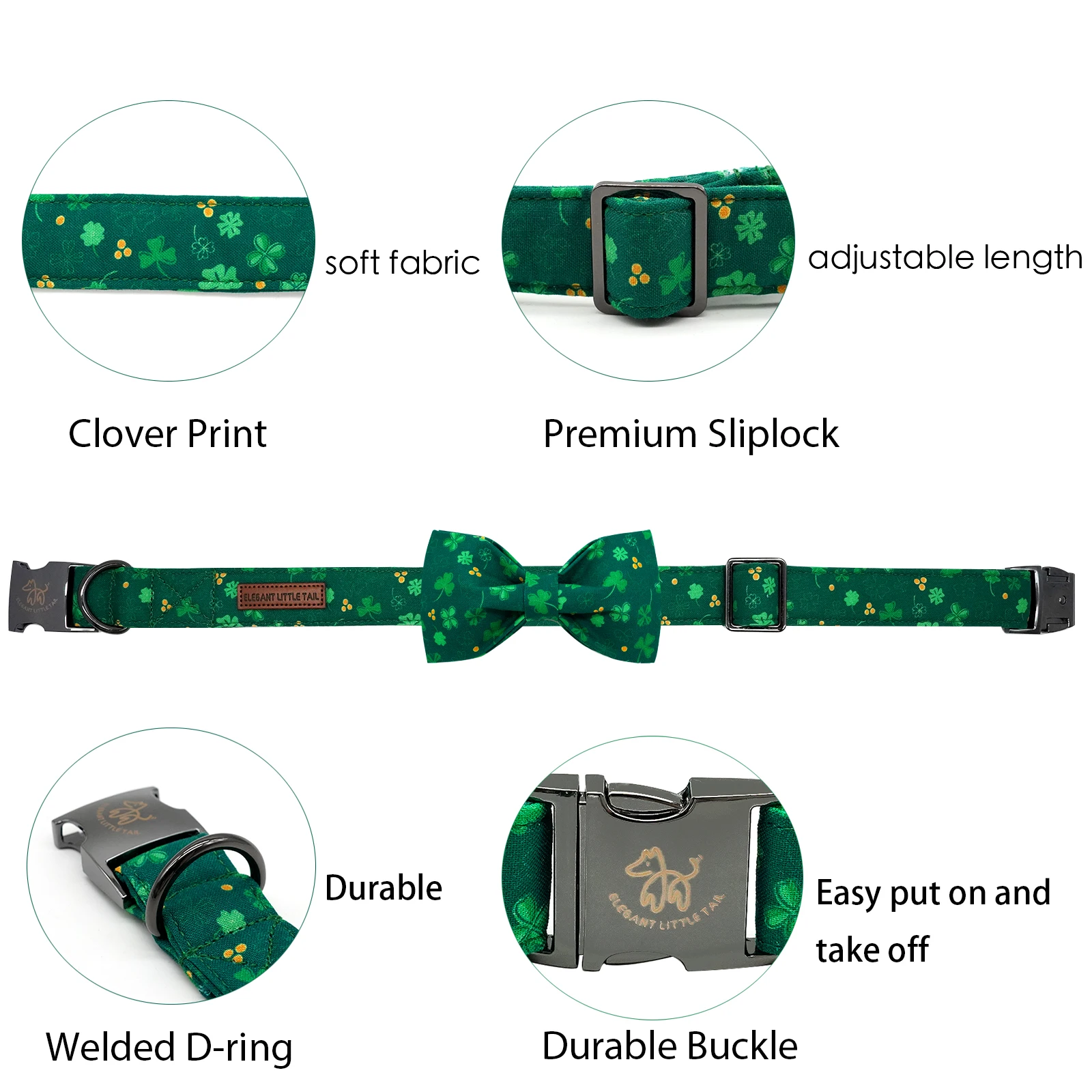 Elegant little tail Clover Dog Collar Adjustable Dog Collar with Bowtie Pet Gift Collar for Dog Soft Bowtie Dog Collars