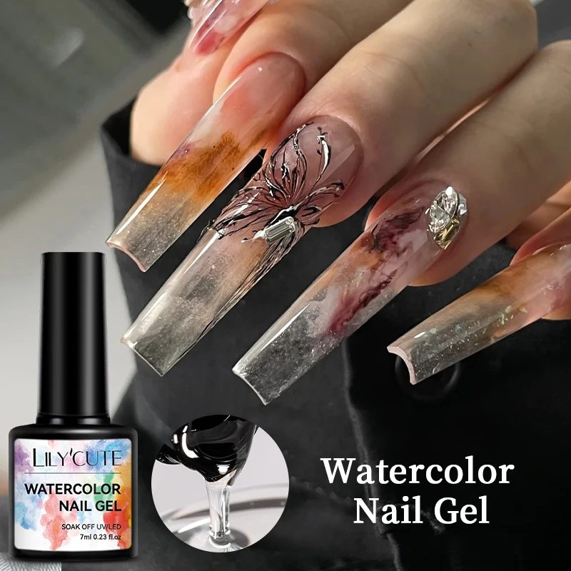 LILYCUTE 7 ml Aquarell-Gel-Nagellack zum Verbreiten von Effekt, Nagelkunst-Funktion, UV-Gel-Nagellack, Soak Off UV-LED-Nagelbasis, Decklack