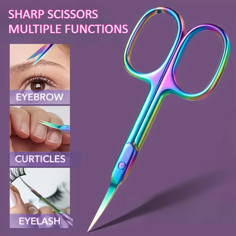 

Ножницы для кутикулы с радужным титановым покрытием и тонким дуговым лезвием, профессиональная нержавеющая сталь для точной обрезки бровей