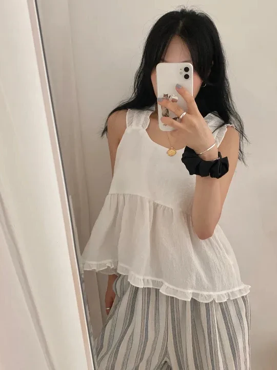 

Women's Summer Outerwear Vest Wooden Ruffle Bal Design No Sve Top Retro Personali Plaid Ba Knot Tie