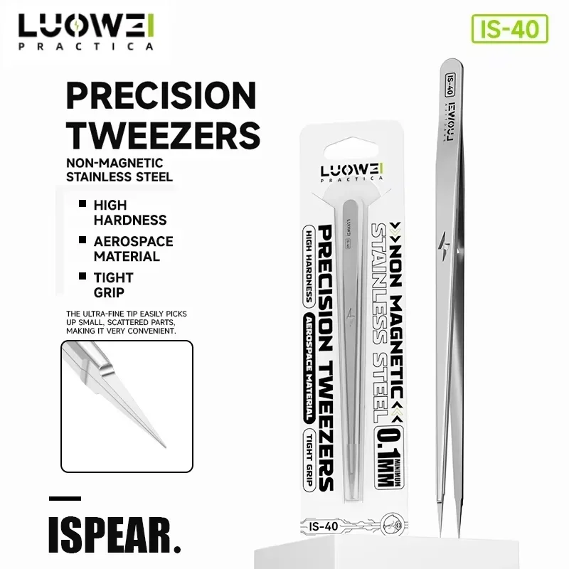 Luowei IS-40 Non-magnetic Tweezers Pointed Micrometer IC Tweezers 2