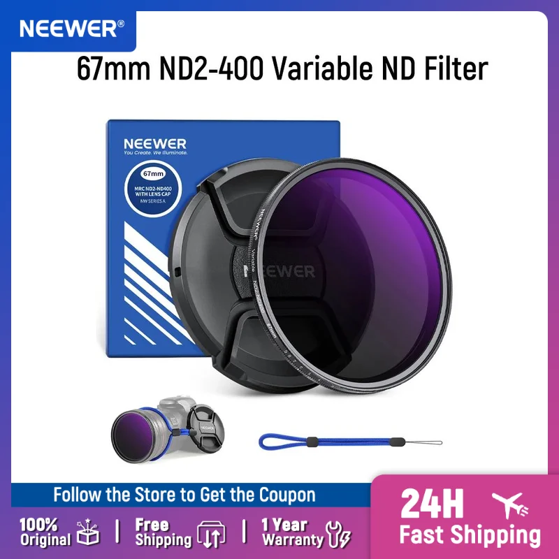 neewer-67mm-nd2-400-可変ndフィルター-レンズキャップ調整機能付き、指紋・傷に強いマルチコーティング光学ガラス