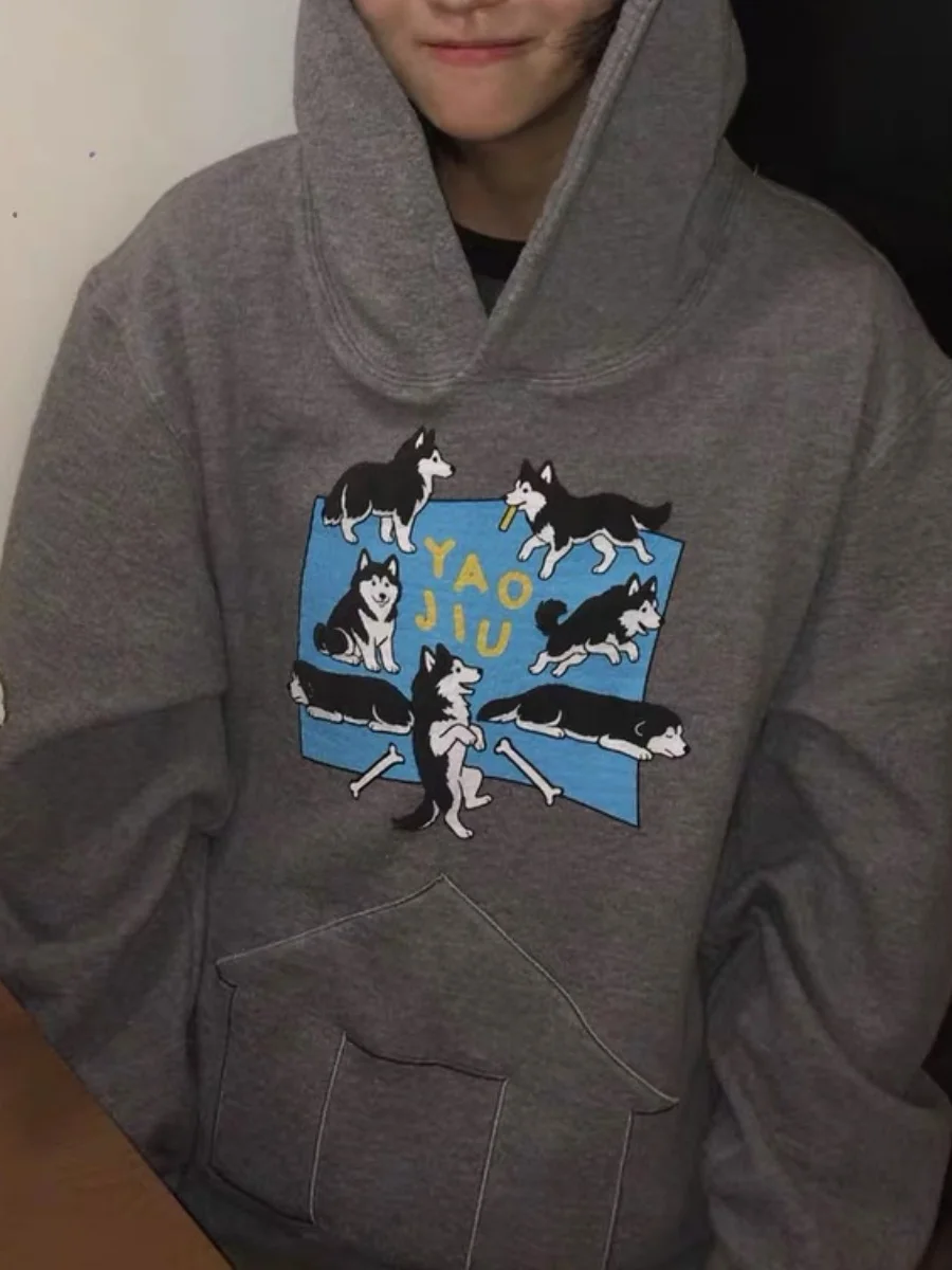 Sudadera con capucha con estampado Retro American Fun Dog Park para mujer, suéter con orejas, nueva tendencia, corte holgado, largo, Otoño e Invierno