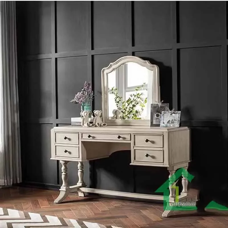 

European Storage Vanity Table Floor Aesthetic Space Saving Makeup Cabinet Bedroom Solid Wood Penteadeira Feminina Furniture