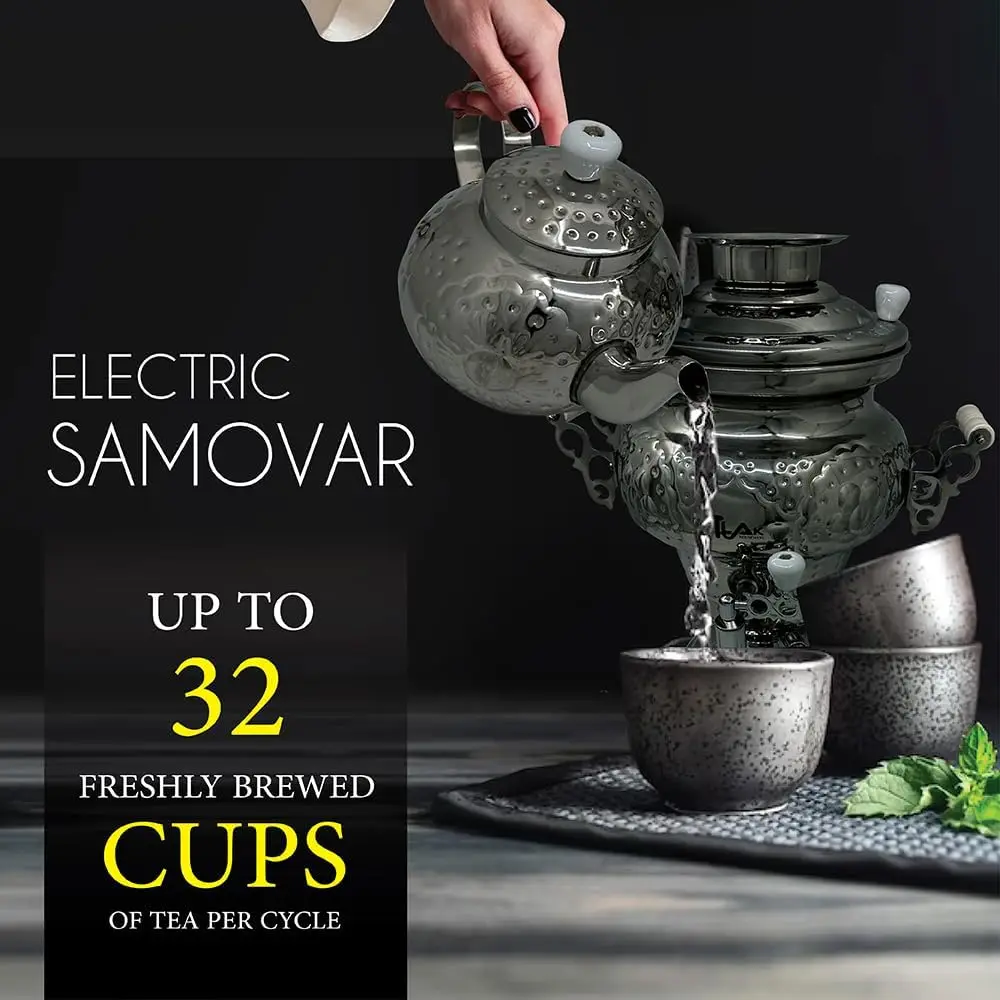 Electric Stainless Steel Samovar - Modern Traditional Design Tea Kettle Overheat Protection LED Temperature Stainless Pot