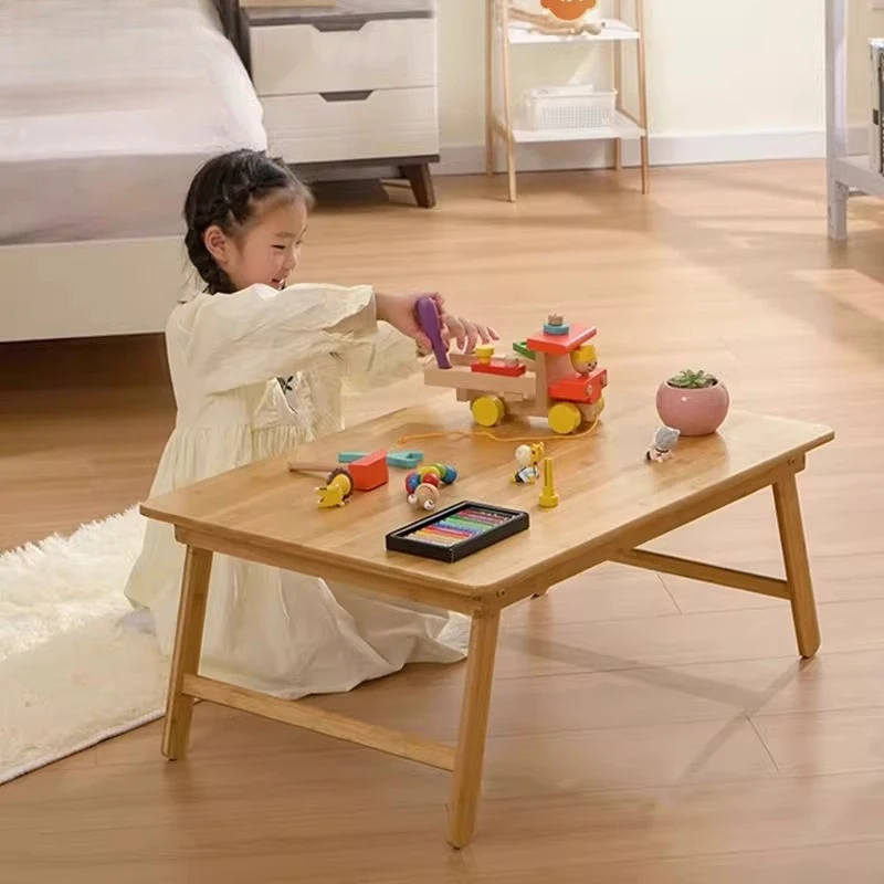 Child-Safe Folding Study Desk Multifunctional Home Laptop Desk Multi-Surface Compact Dining Table,Log Wind Window Tea Table