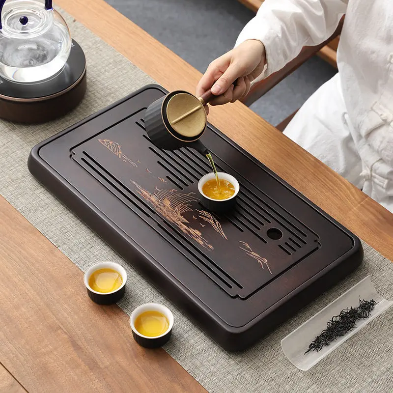 Luxury Large Tea Tray Bamboo Solid Wood Small Drainage Tea Tray Living Room Serving bandeja de bambu para cozinha Tea Supplies
