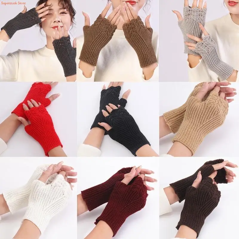Q5WE Winter Warm Gloves Fingerless Wrist Length Warm Gloves Hand Arm Warmer Half Finger Gloves Stretchy Knitted Gloves