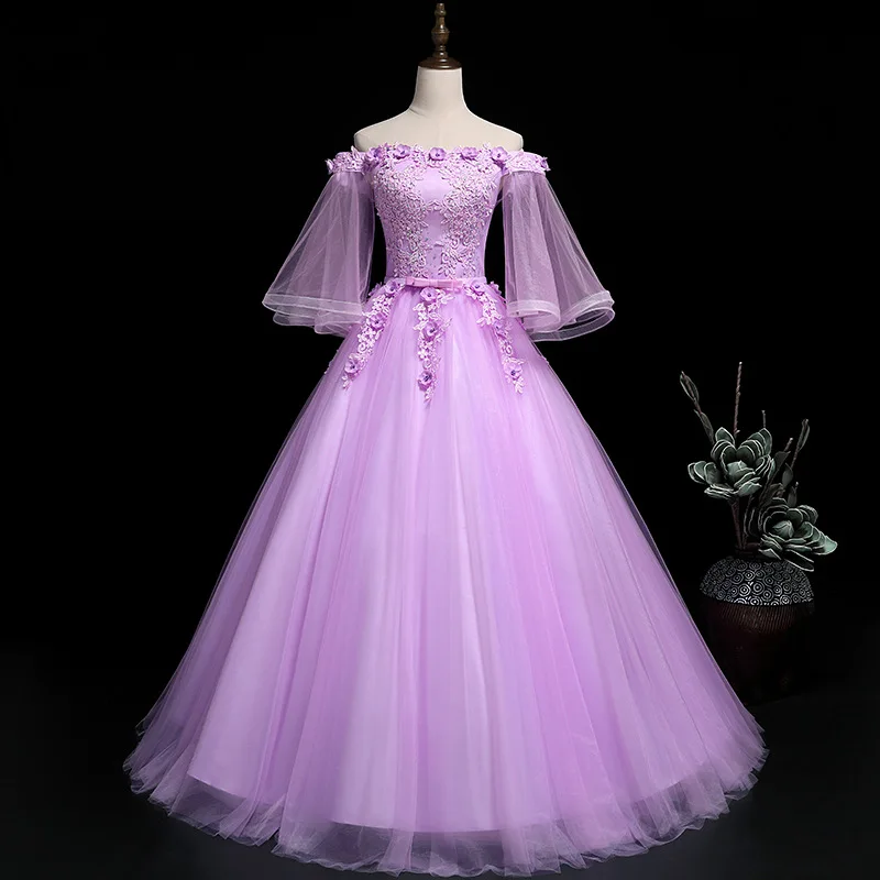 Customized Ball Gown Quinceanera Dresses Boat Neck Appliques Prom Party Gowns Tulle Floor Length Vestido De Gala Abendkleider