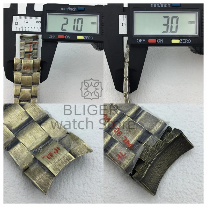 BLIGER 21 mm 904L-Armband, massiver Edelstahl, Bronze-Uhrenarmband, Faltschließe, Herrenarmband, passend für 43 mm Gehäuse