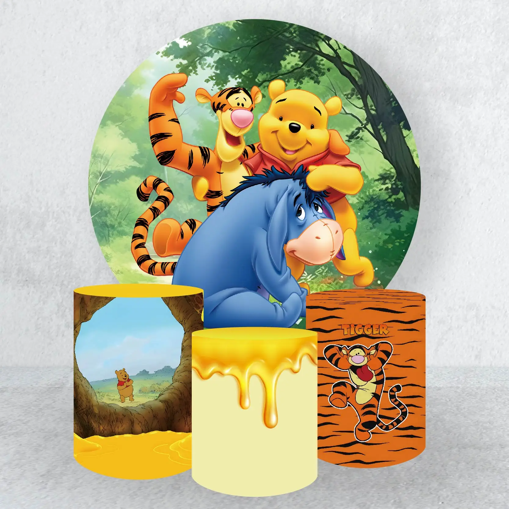 

Honey Winnie The Pooh and Tigger Circle Backdrop Cover and Cylinder Covers Background Decor for Children's School Activities