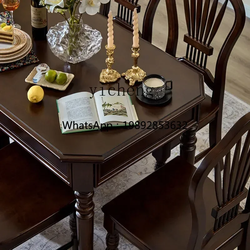 AA  all solid wood dining table and chair combination retro square dining table home dining table desk