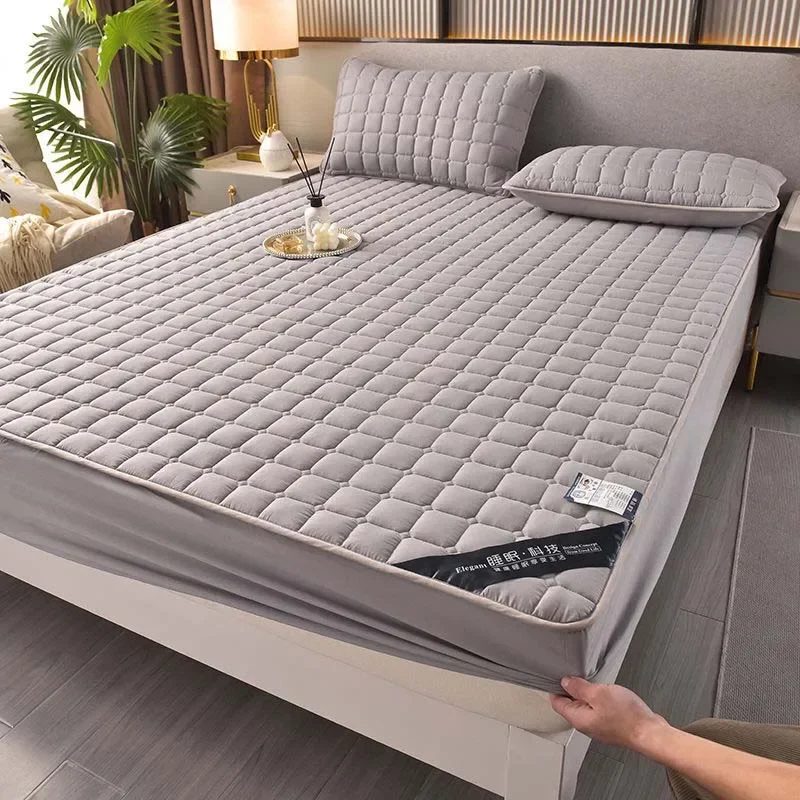 Soft Skin-friendly Quilted Mattress Cover Anti-mite Anti-bacterial Breathable Bed Fitted Sheet Bed Protector Cover No Pillowcase