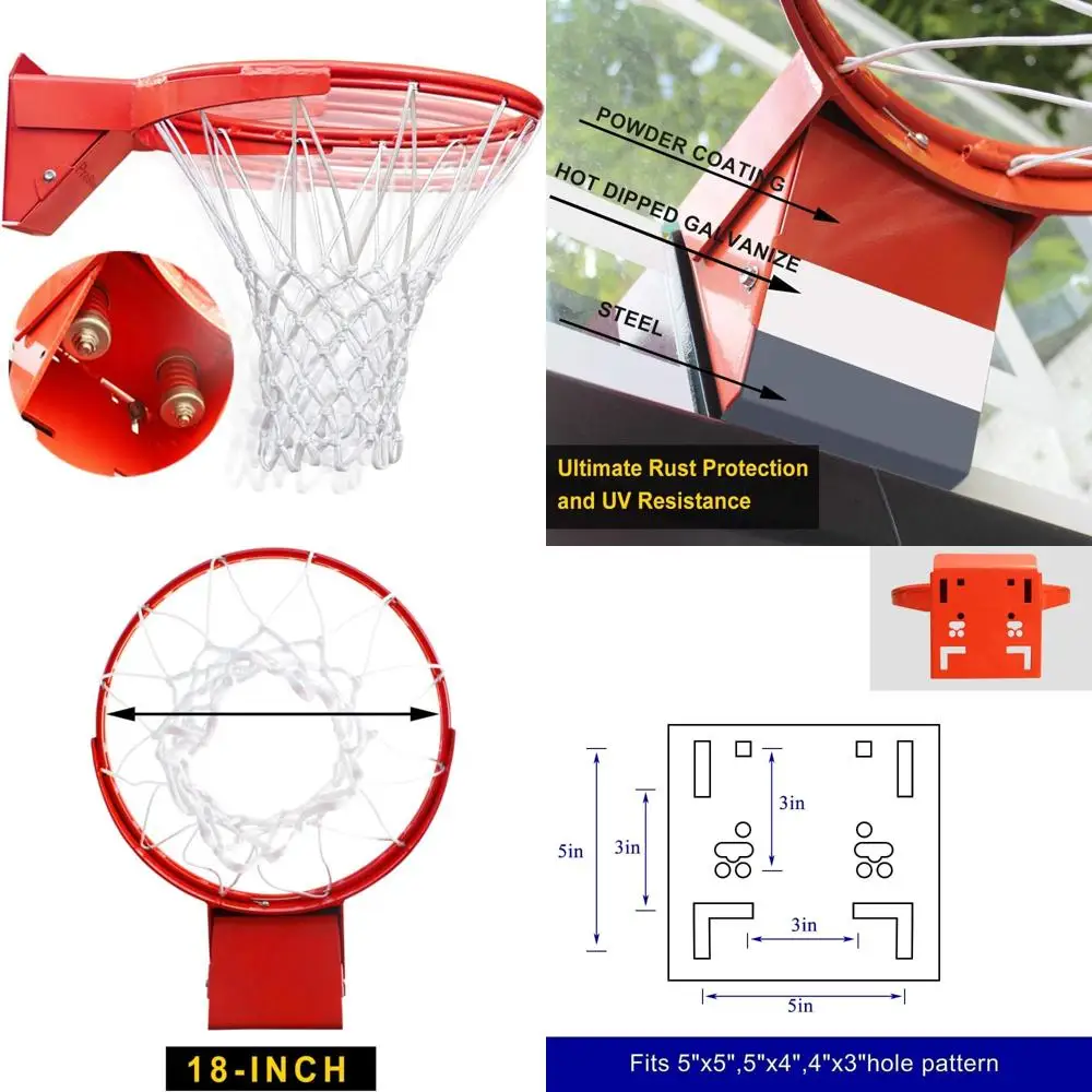 

Heavy Duty 180° Breakaway Basketball Rim, 18 Inch Single Spring Flex Rim for Indoor and Outdoor Court Use