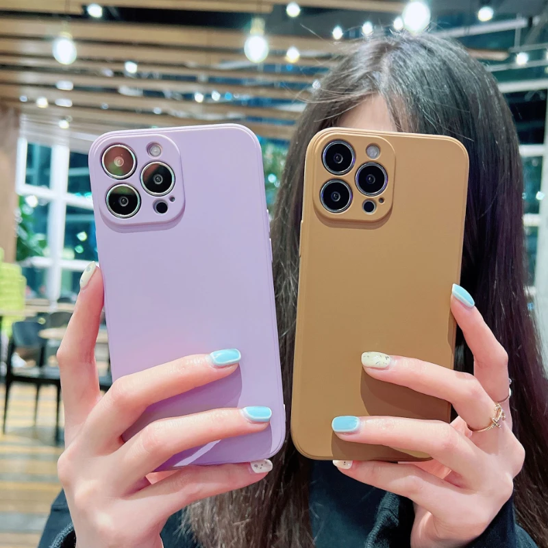 Flüssige Silikon Softcase für iPhone 11 12 13 14 Pro Max 13 Mini 14 plus kontrahierte reine Farbe stoß feste hintere Abdeckung Stoßstange – Detail 11