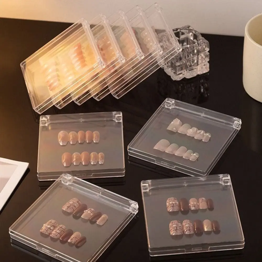 1pcs Transparent Acrylic Flip-top Nail Storage Boxes with Adhesive Sheets Square Nail Packaging Case Dust-proof Empty Nail Boxes