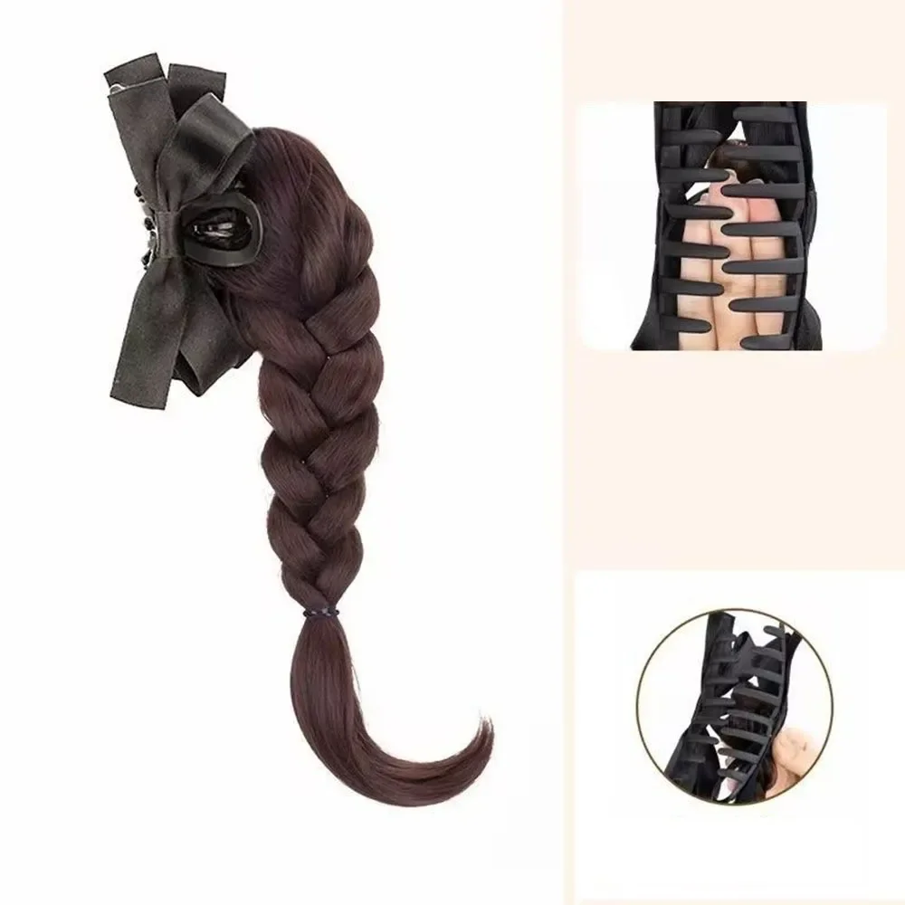 Twist Braid วิกผมสังเคราะห์คลิปโบว์ผมหางม้าสูงอารมณ์หวานธรรมชาติจําลองกลับหัว Braid ผมคลิปวิกผมกระเป๋า