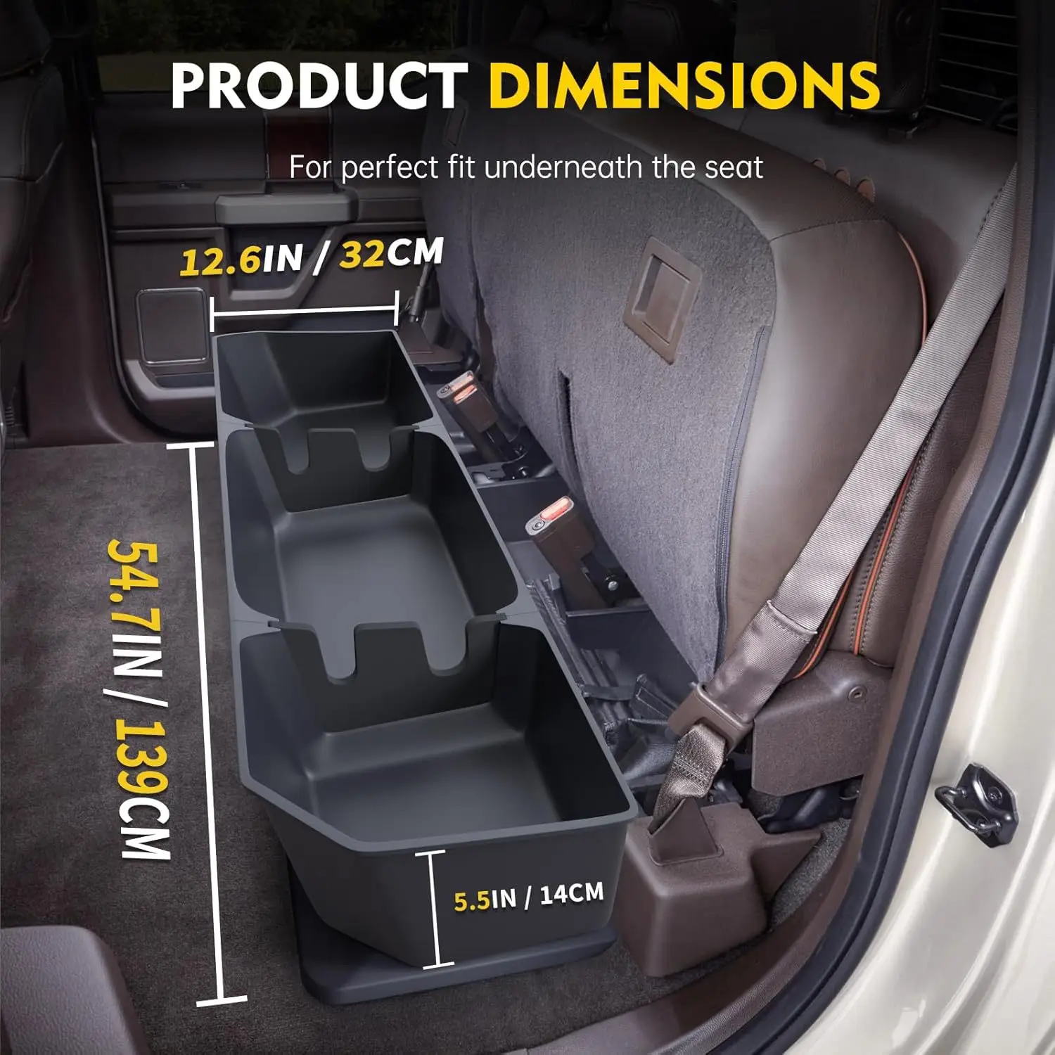 Under Seat Storage Box for Cab Precision Fit with the Seat for 2015-2024 Ford F150 2017-2023 F250350 Super Duty