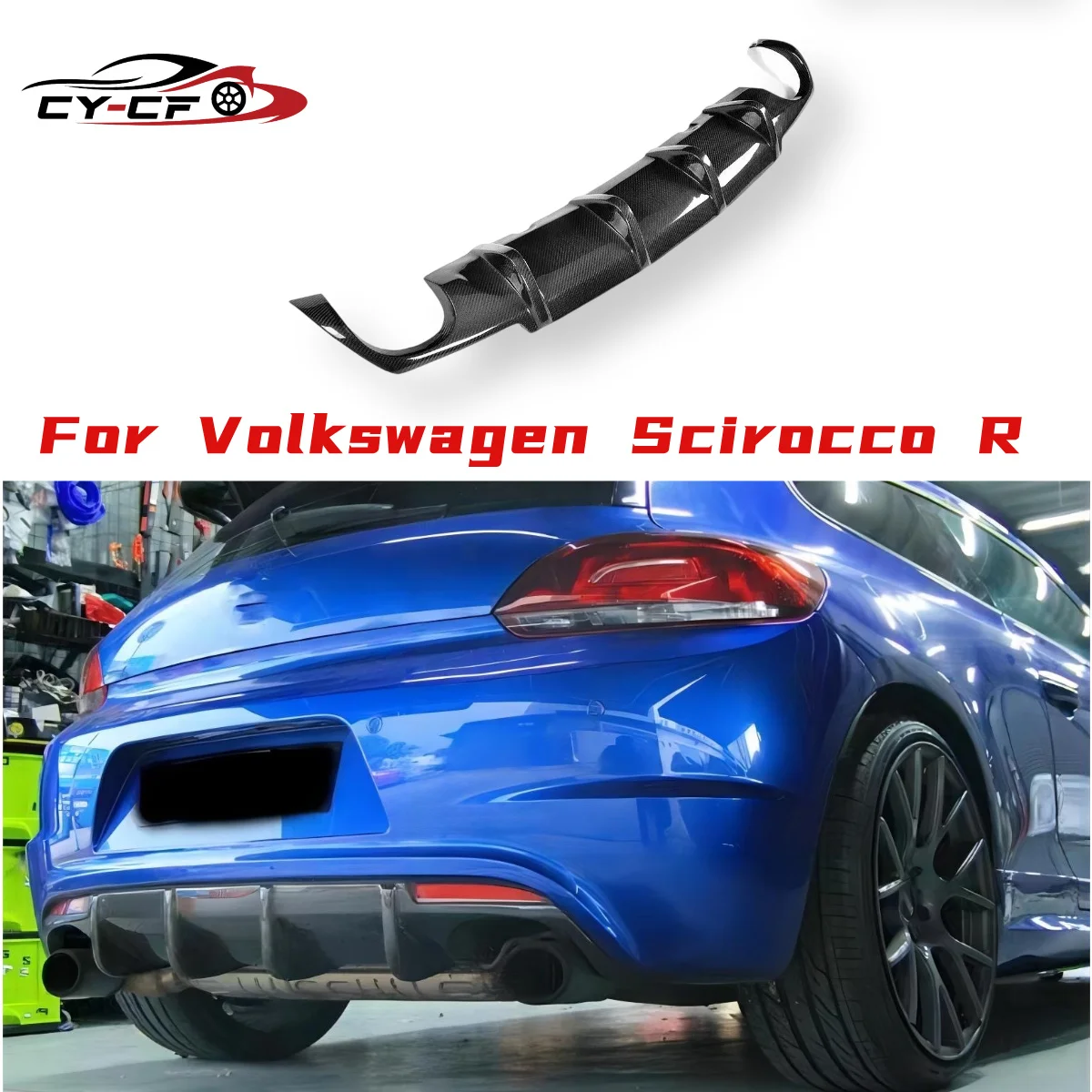 

Rear Diffuser for Volkswagen Scirocco R Carbon Fibe GLossy BLack Car Body Kit R20 2009 - 2017Plastic Splitter Lip Bumper Spoiler
