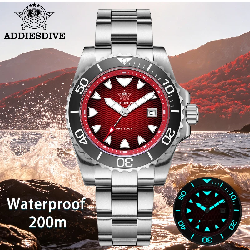 ADDIESDIVE Hot Sale Men's Diving Watch Calendar BGW9 Super Luminous 316L Stainless Steel 20Bar Waterproof Quartz Watches AD2561