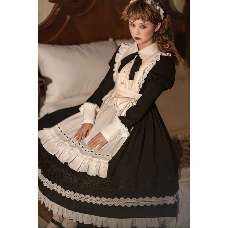 Women Gothic Lolita Dress Party Stage Princess Dress Anime Cosplay Costumes Apron Maid Outfit Lolita Big Bow Kawaii Dresses 2024