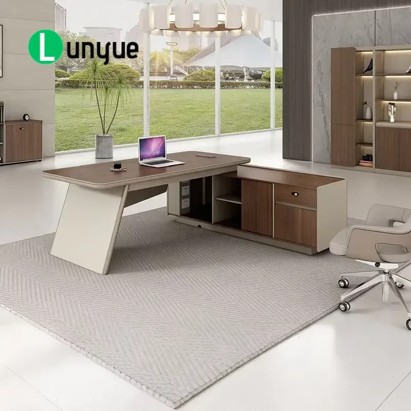 High End Classical Adjustable Modular L Shaped Executive Desk With Drawers And Electrical Outlets For Modern Large Office