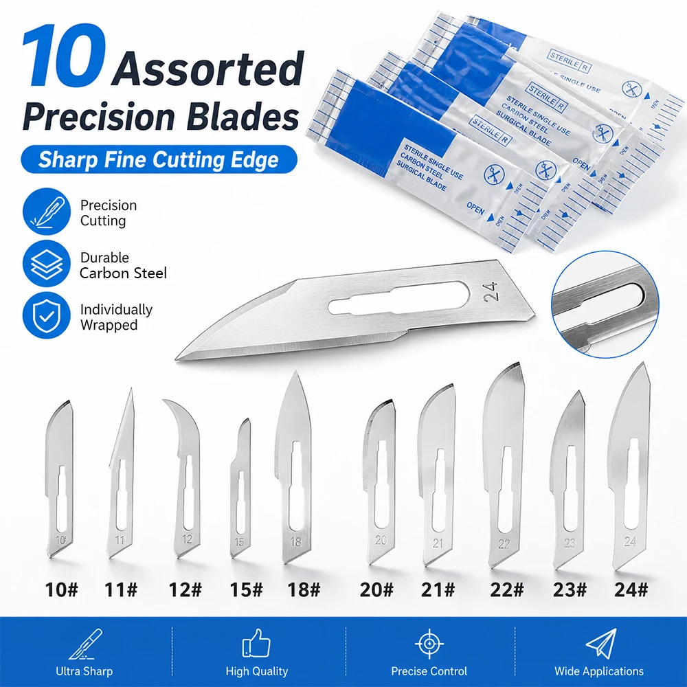 100Pcs Carbon Steel Blades - 10 Assorted Carving Blades for Scrapbooking, Stencil Art and DIY Cutting,  #10-#24 Variety
