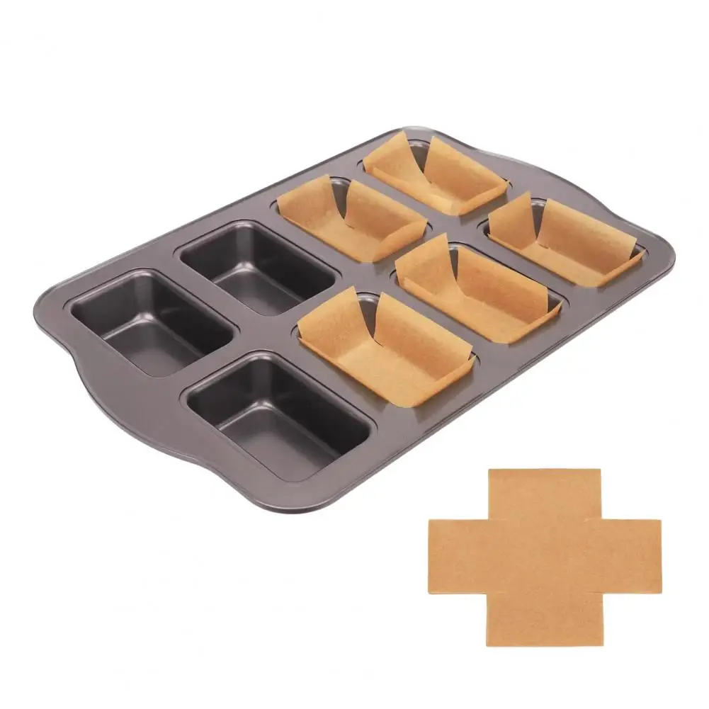 8-Cavity Mini Loaf Baking Pan Set with 200Pcs Parchment Liners Nonstick Bakeware Rectangle Bread Pan Heavy Duty Banana Bread Pan