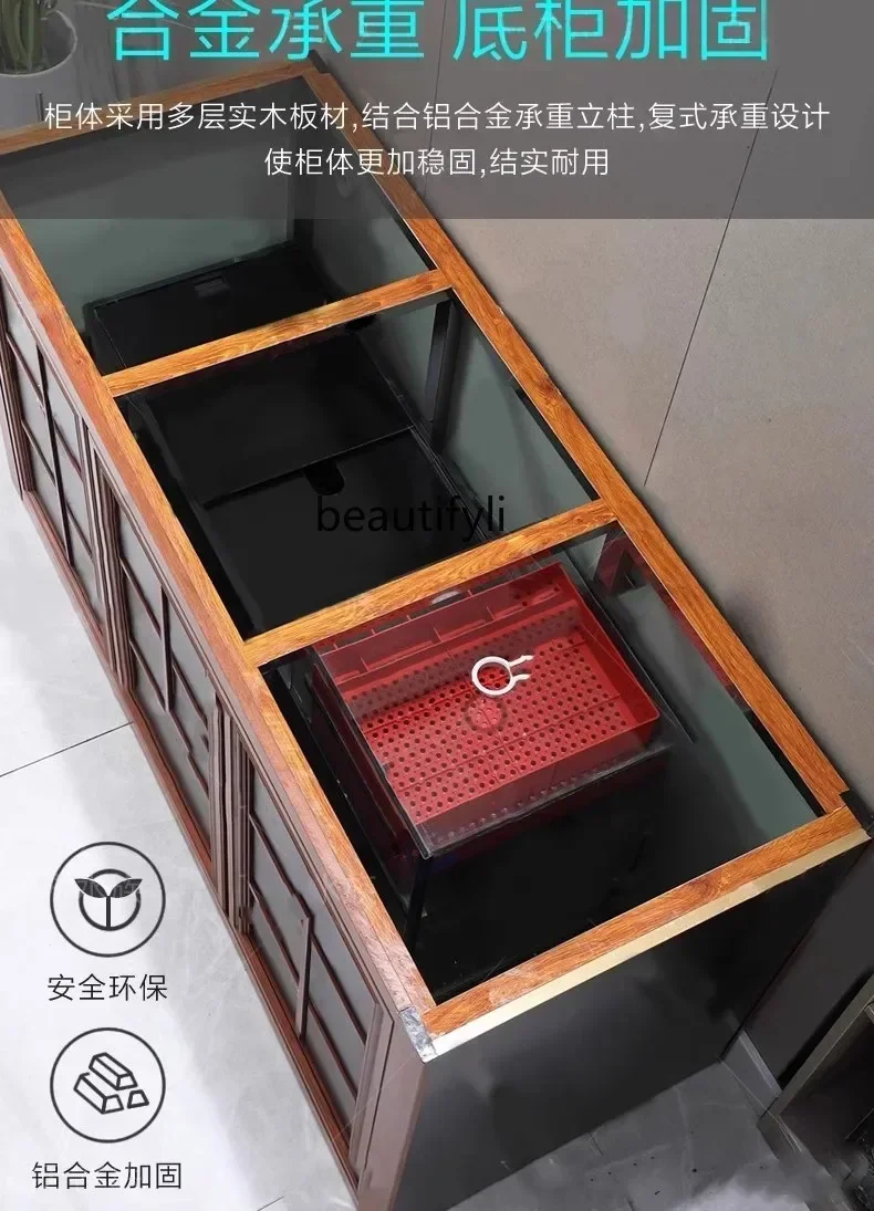 

cqyHigh-end light luxury Chinese arowana tank living room no-change aquarium bottom filter ultra-white glass