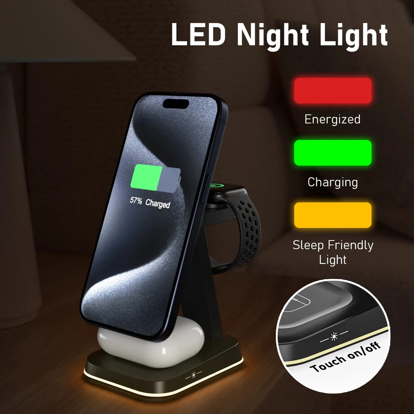 Magnetic Wireless Charger For iPhone 16 15 14 13 12 Pro Max/Mini/Plus/ iWatch/Airpods 2 Foldable Wireless Charging Station 3in1