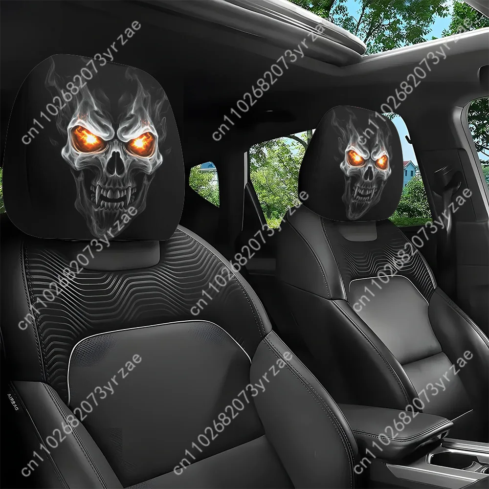 

Flame Skull Car Seat Headrest Cover (2pcs) Environmentally Friendly Headrest Protector Breathable Comfortable Vehicle Decor