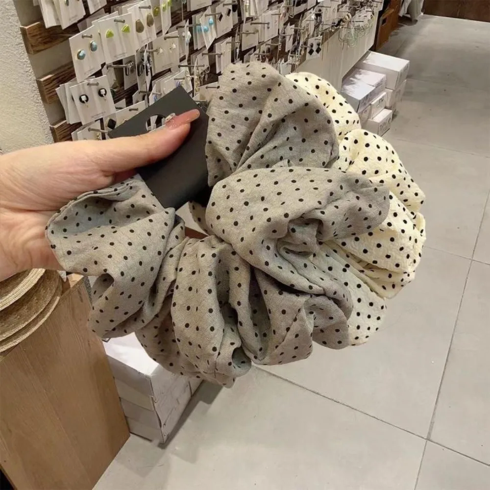 1 Stück Vintage Polka Chiffon Haargummi Übergroße elegante Haargummis Grau Perfekt müheloses französisches Tragen mit Retro-Touch-Frisuren