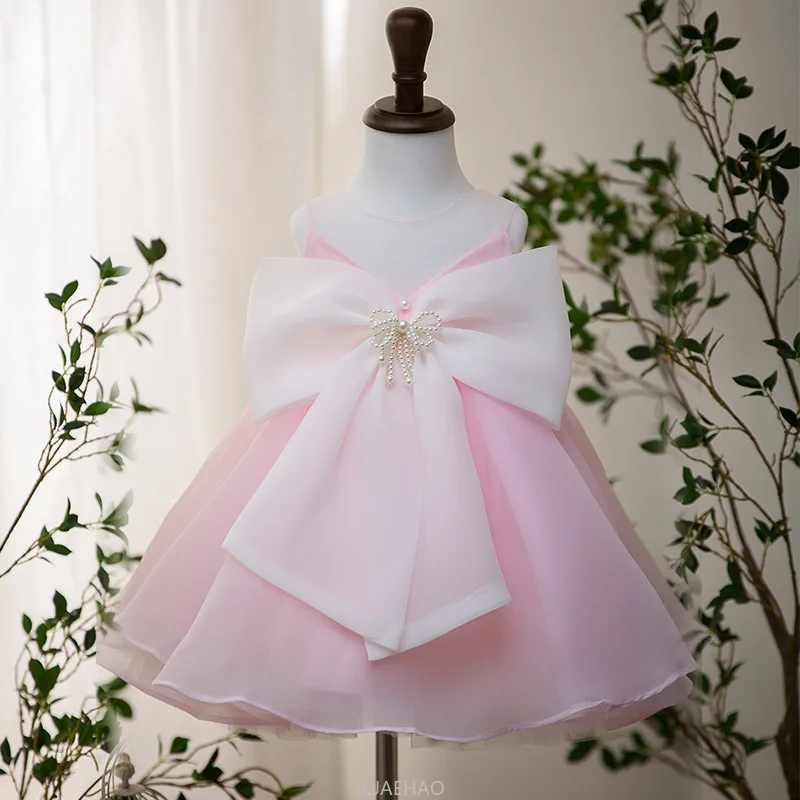 

Wed Dress Clothes Pink Girls First Birthday Dresses Children Piano Performance Flower Girl Wedding Kids Princess Gown Costume