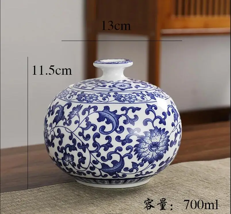 Blue and White Porcelain Tea Container with Wooden Gift Box Portable Airtight Jar Ceramic Storage Holiday