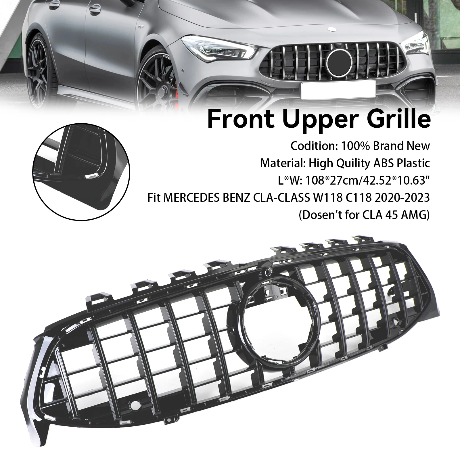 Black Front Bumper Grille Grill Fit For Mercedes CLA Class W118 C118 2020-2024 GTR