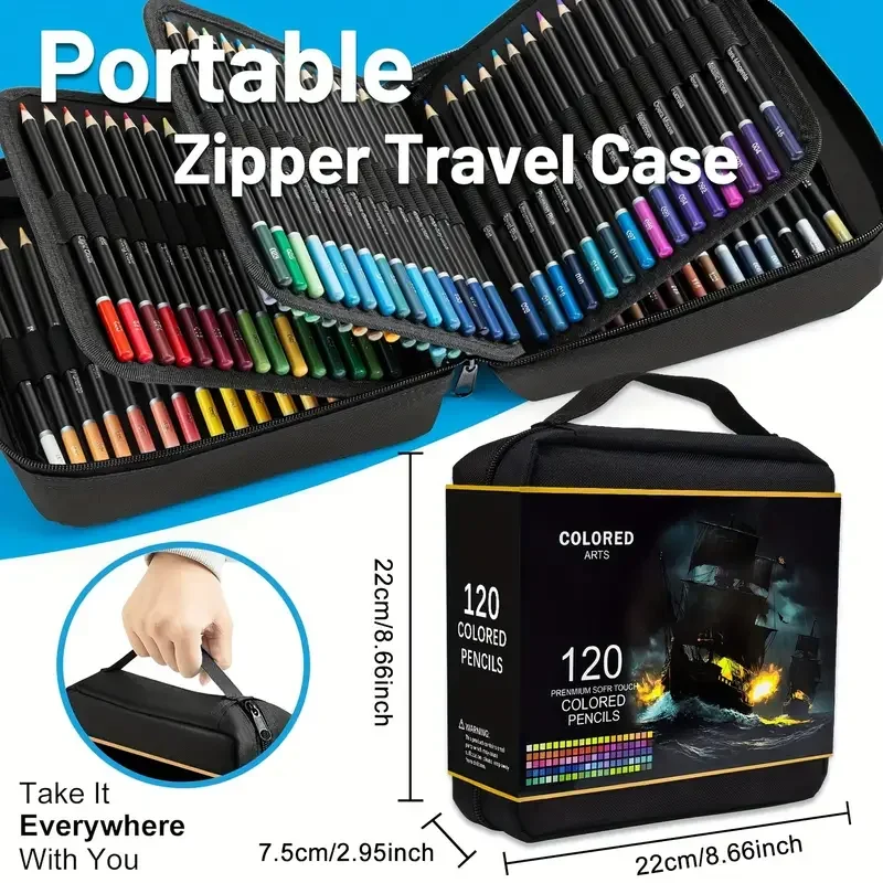 72/120 Colored Pencils with Zipper | Quality Soft Coloured Leads for Adult Artists, Professionals and Colorists