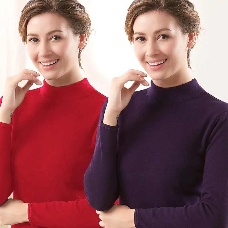 Women's Fleece Lined Padded High Turtleneck Long John Bottoming Underwear Warm Winter Thermal Long Pants Set
