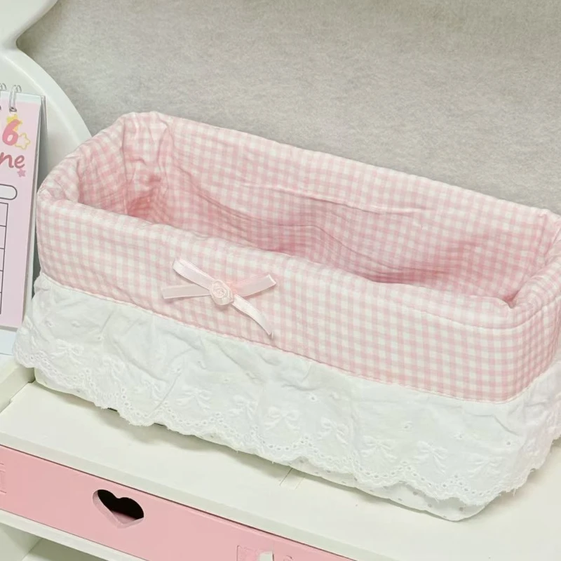 Ruffle Edge Polka Dot Stationery Storage Holder Sweet Pink Desktop Organizer Cute Small Basket for Snacks Scrapbook Supplies