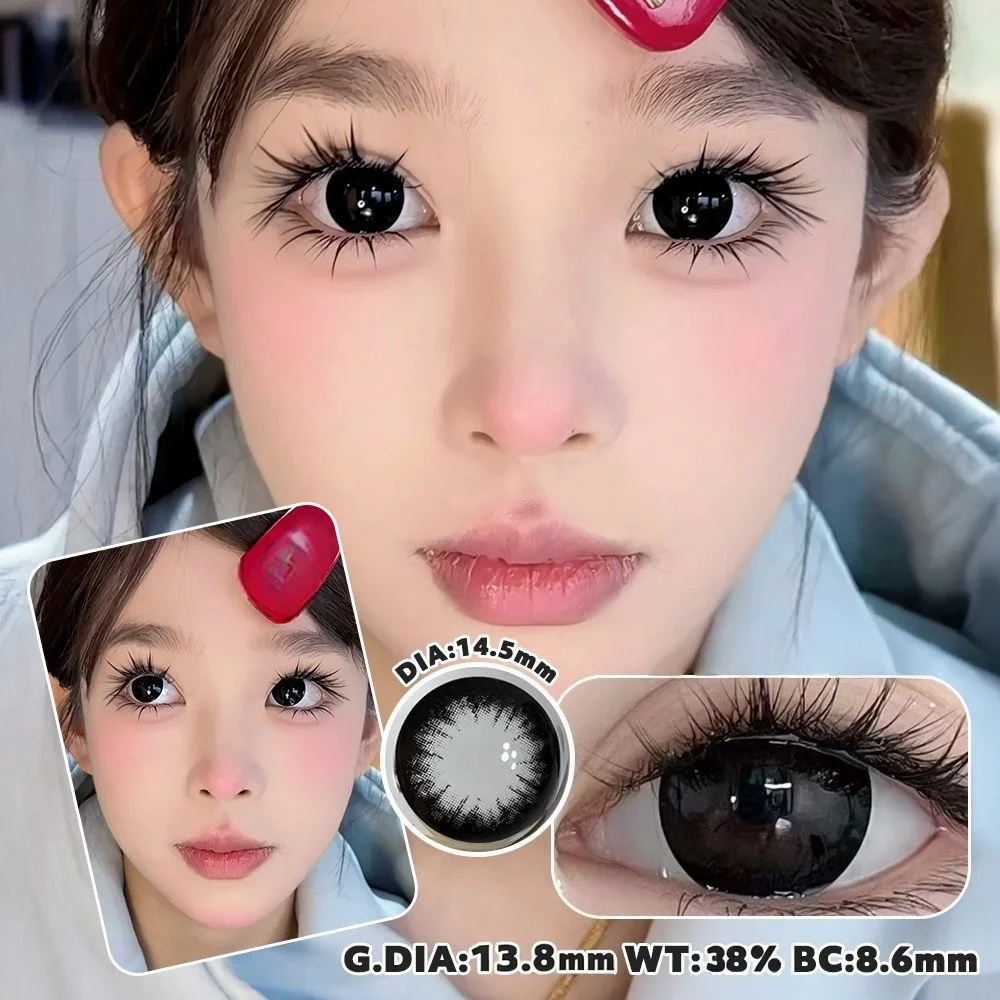 VISUASHOW 14,5mm Big Eye Girl Schwarze Farbige Kontaktlinsen mit Sehstärke für Myopie, Vergrößerungseffekt für Tägliches Augen-Make-up, Weiche Linsen – Detail 1