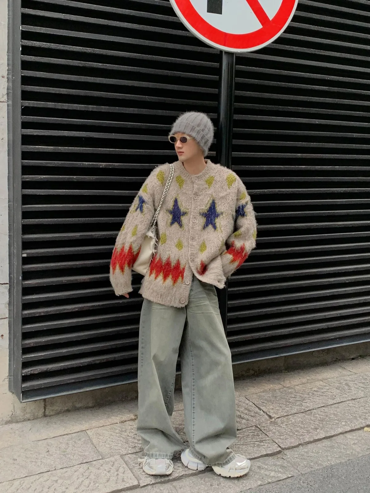 Chaqueta navideña Vibe para hombre, cárdigan de punto con rombos y estrellas, Estilo Vintage, suelto, Otoño e Invierno