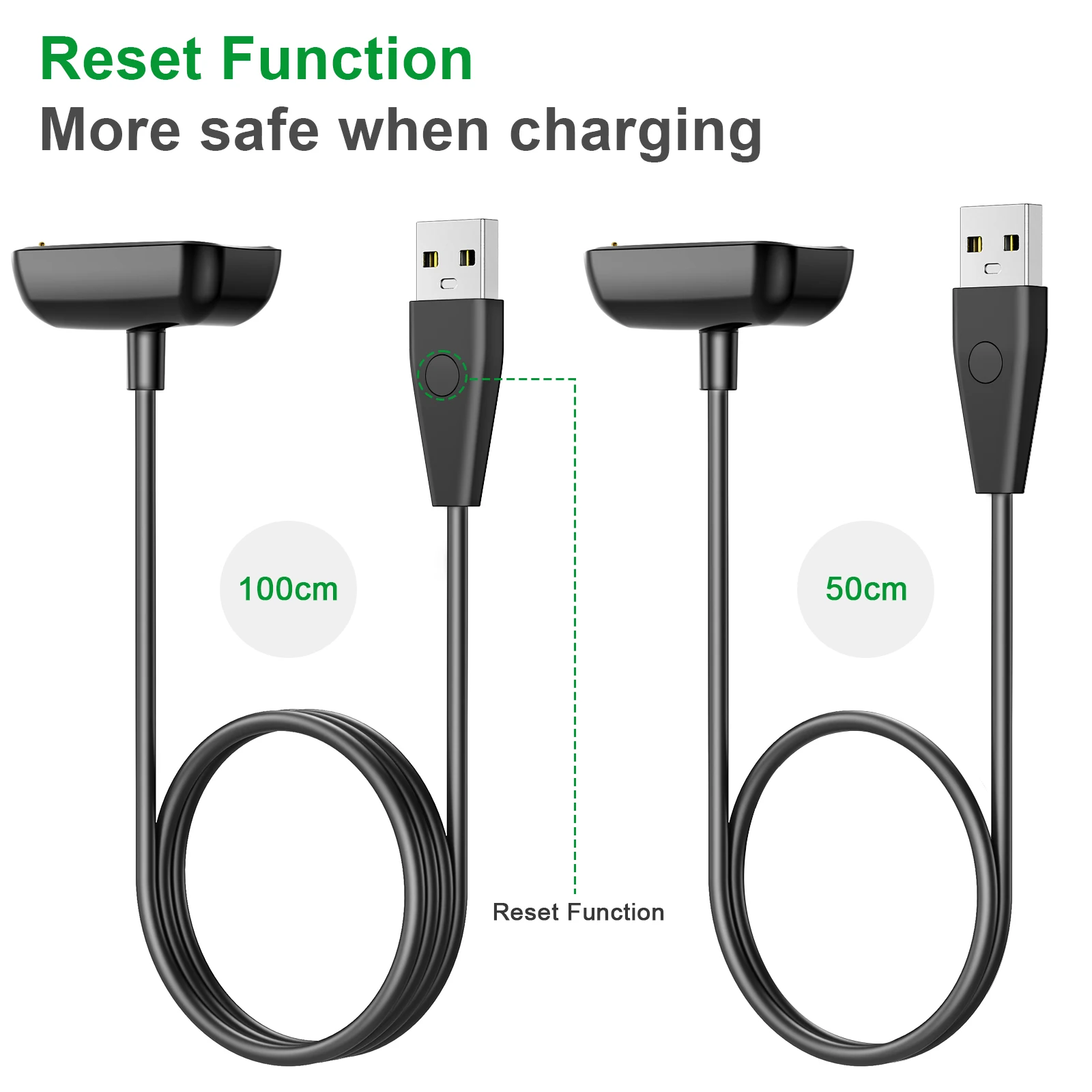 2Pack 100cm/50cm USB Charger For Fitbit Charge 5 Charging Cable For Fitbit Luxe USB Charging Charger Dock With Reset Function