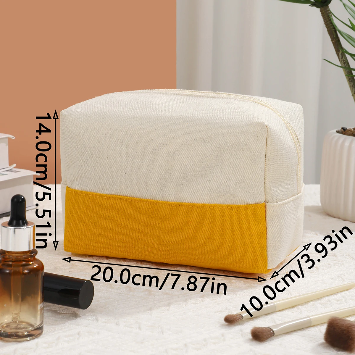 New Fashion Portable Two Color Splicing Square Handbag, Zipper Canvas Makeup Bag, Mini Bag